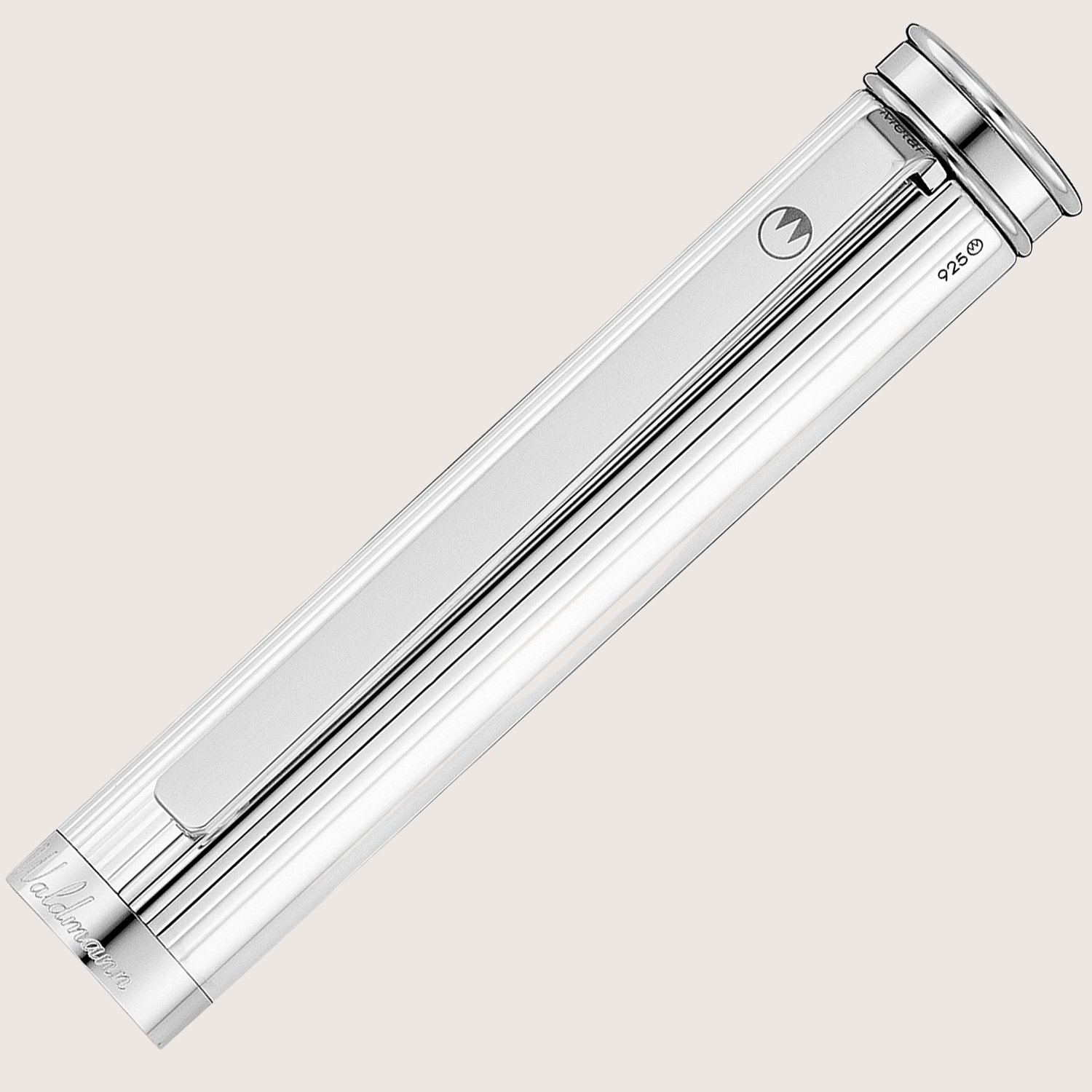 SOLON Füllfederhalter mit Edelstahlfeder M Silber Linien-Design Nappaleder schwarz