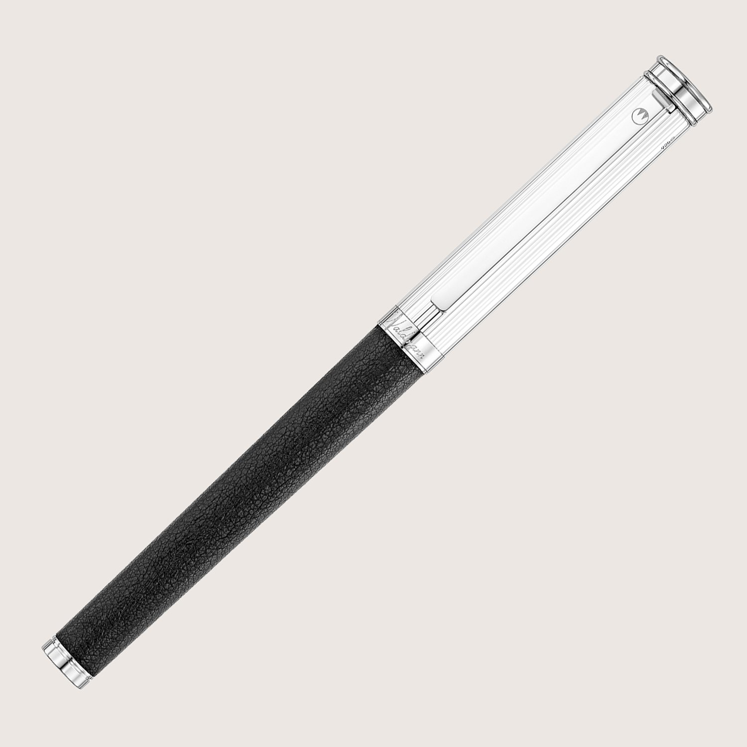SOLON Füllfederhalter mit Edelstahlfeder EF Silber Linien-Design Nappaleder schwarz