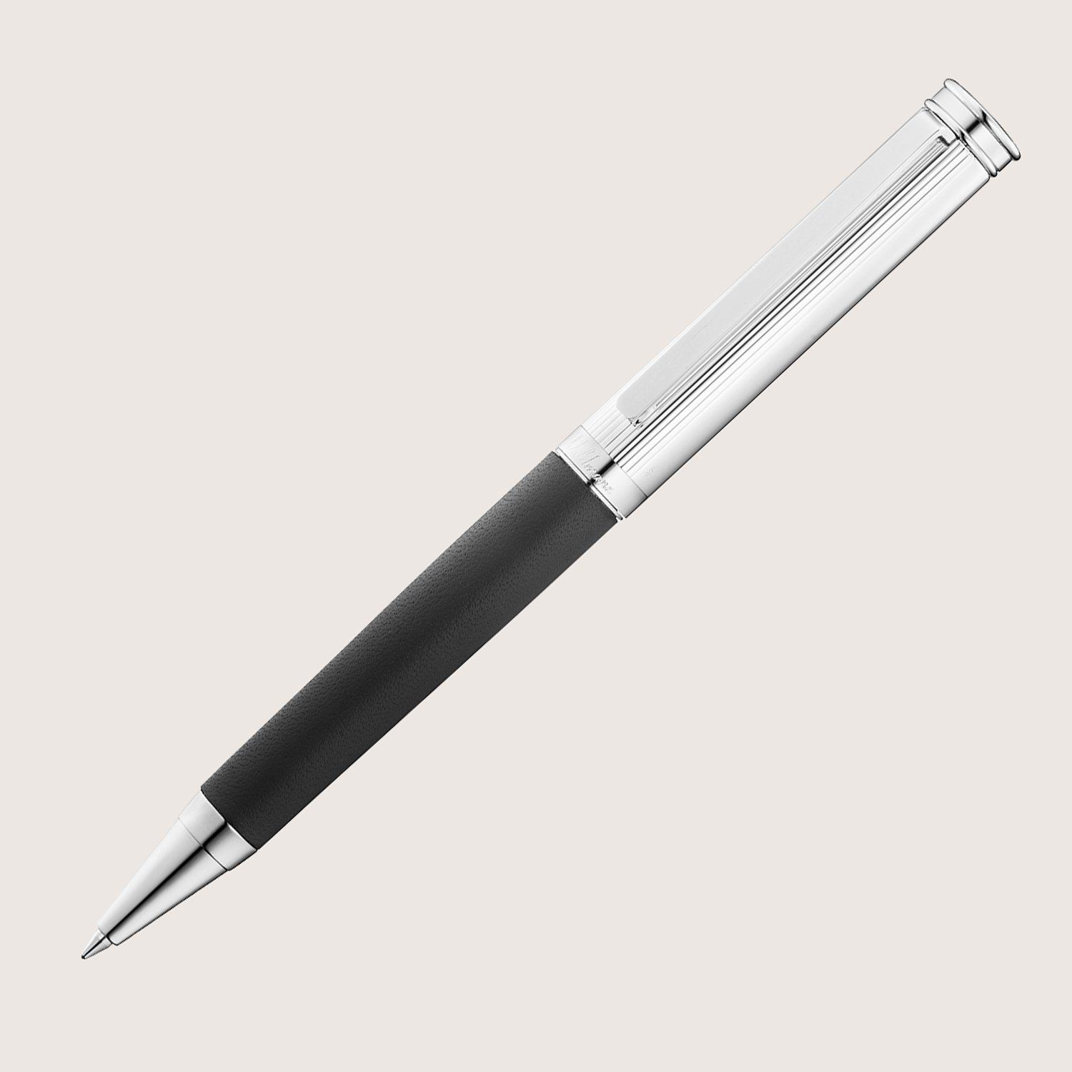 SOLON Kugelschreiber Silber Linien-Design Nappaleder schwarz
